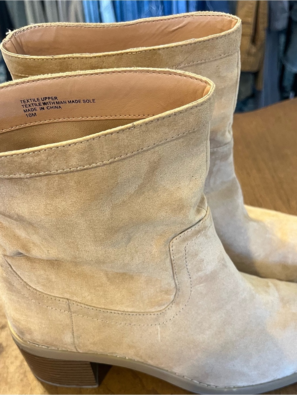 Source Unknown Light Beige Suede Mid-Calf Block Heel Boots